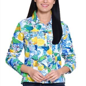 Ali Miles Tropical Print Knit Jacket in Medium